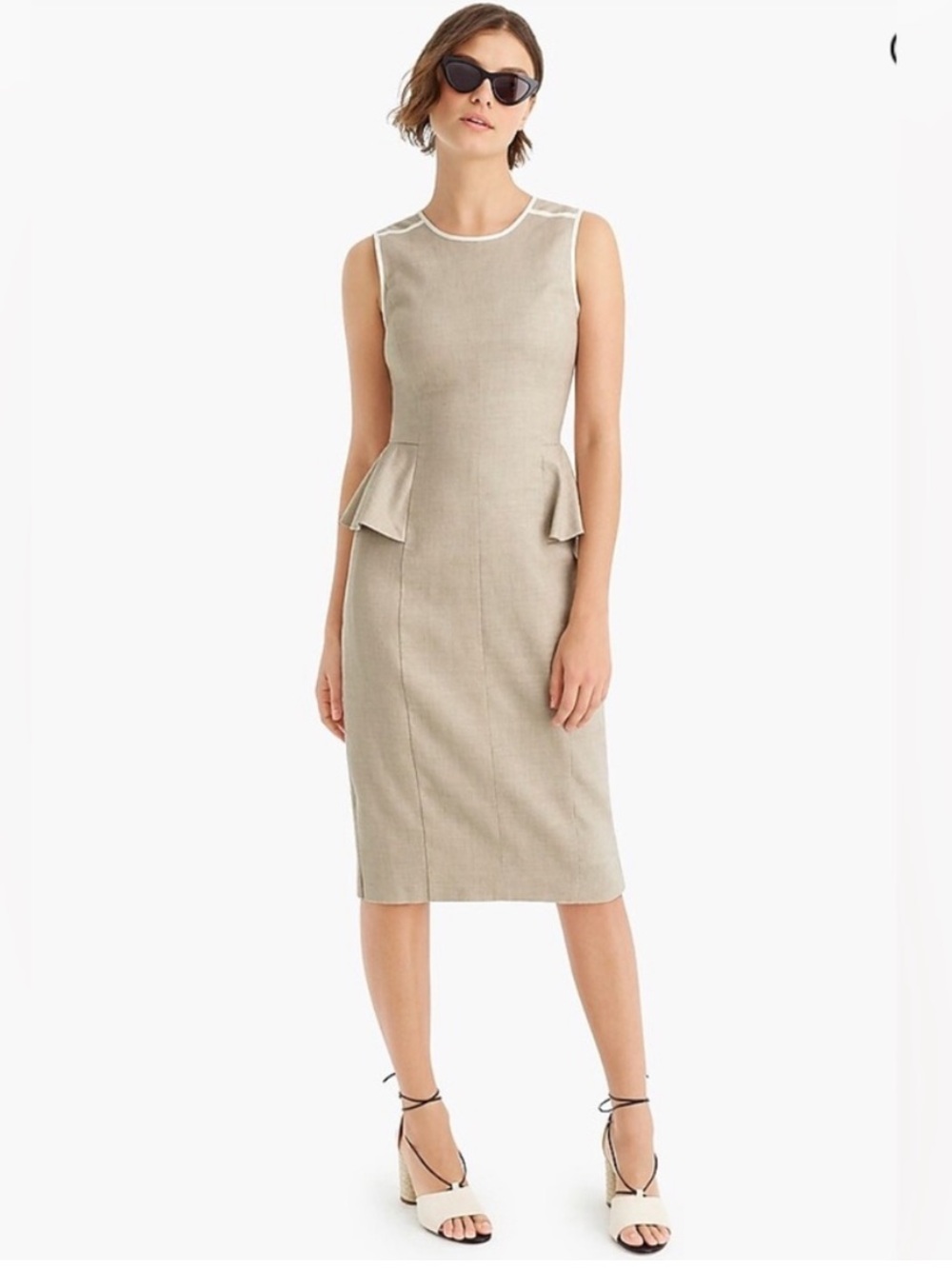 Super Cute and Classy J. Crew Beige Sleeveless Peplum Midi Dress - EUC